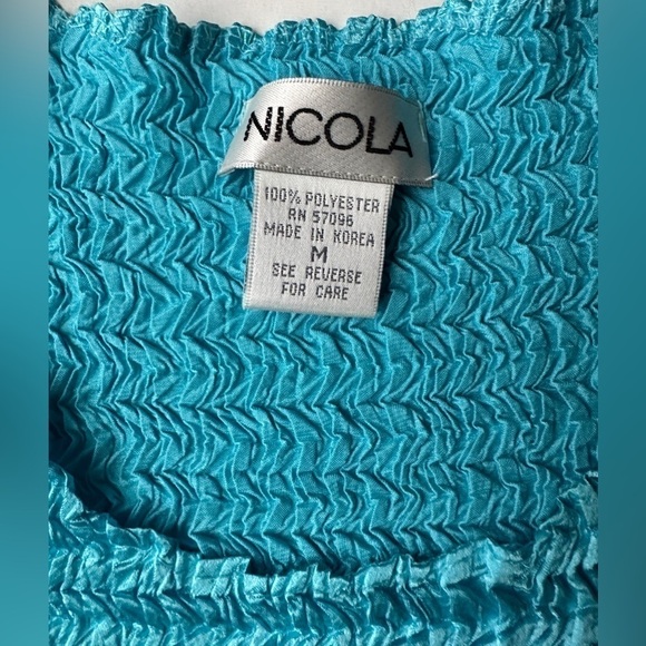 Vintage Nicola Blue Fitted Crinkle Stretch Sleeveless Tank Women’s Size Medium - Picture 2 of 5